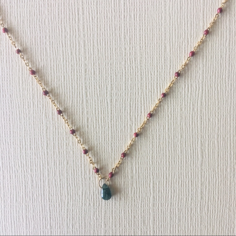 tourmaline and enamel necklace 14k gold filled